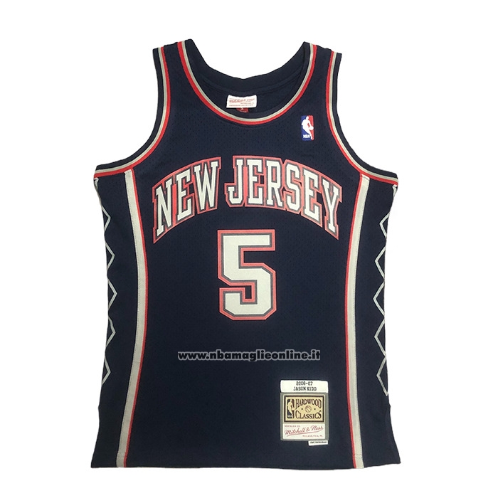 Maglia Brooklyn Nets Jason Kidd No 5 Mitchell & Ness 2006-07 Blu